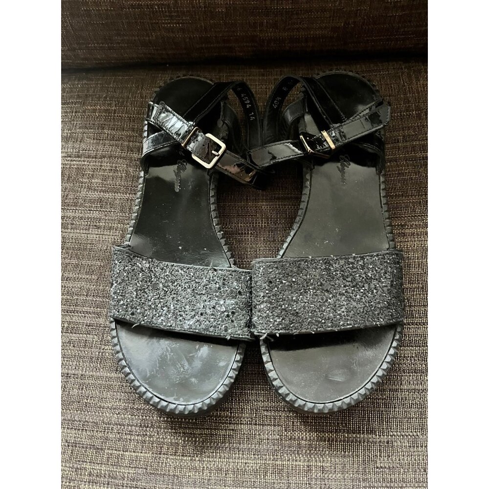 Robert Clergerie Black Patent Leather Glitter‎ Sandals Size 40.5 (10)